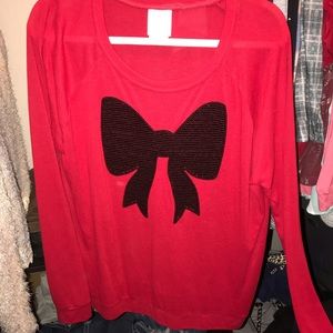XXL long sleeve red top with black sequin bow